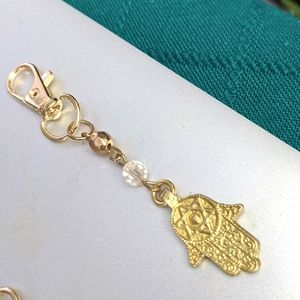 Hamsa Bag Charm made by me from upcycled jewelry
